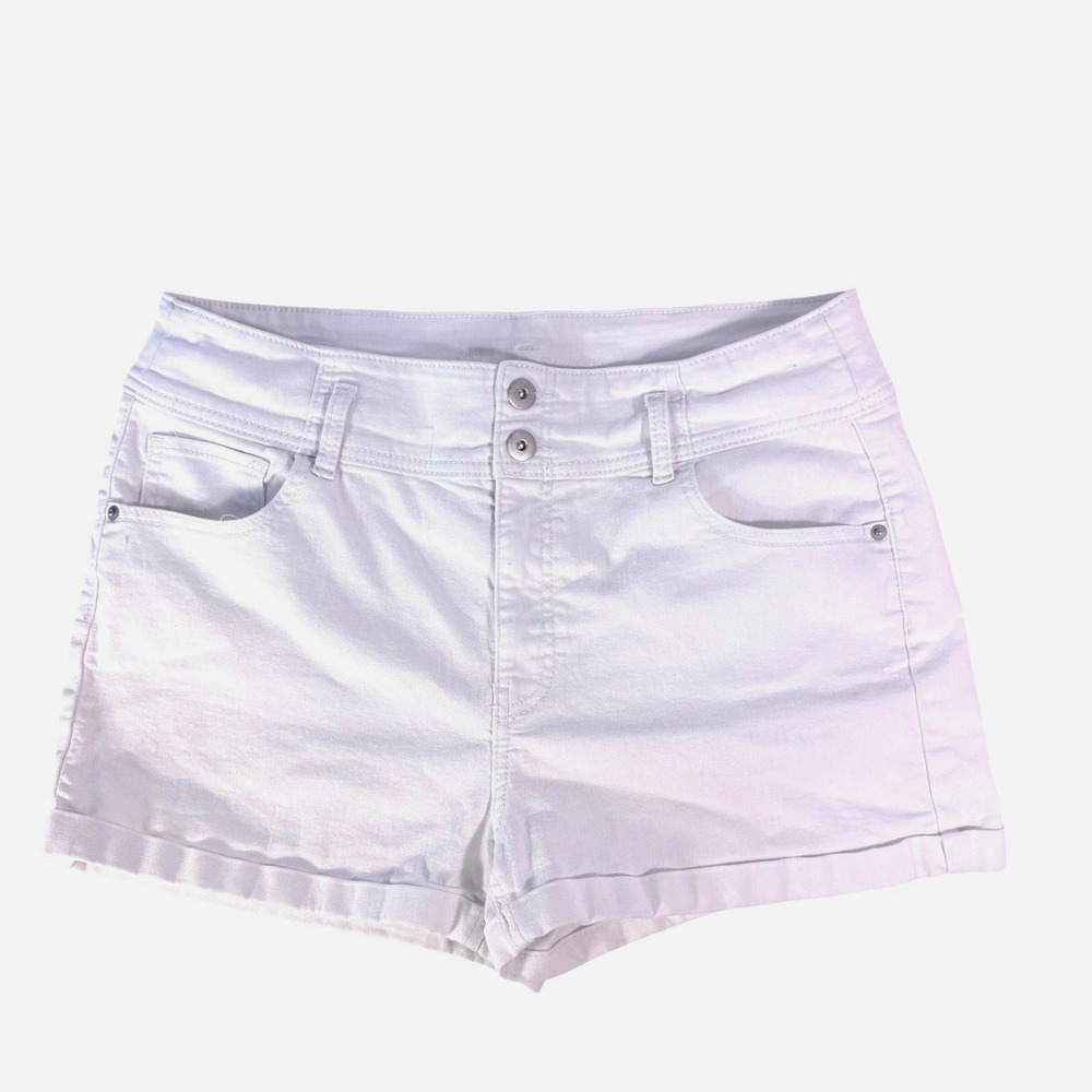 No Boundaries Denim White Jean Shorts Womens 19 36in High Rise Cuffed Stretch